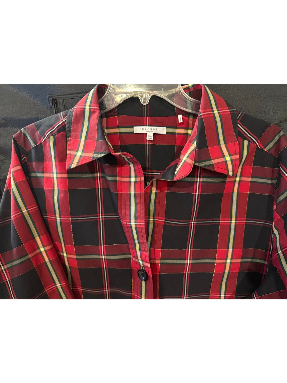 Foxcroft Wrinkle Free Size 22W Shaped Gingham plaid button up Women's Shirt Gold